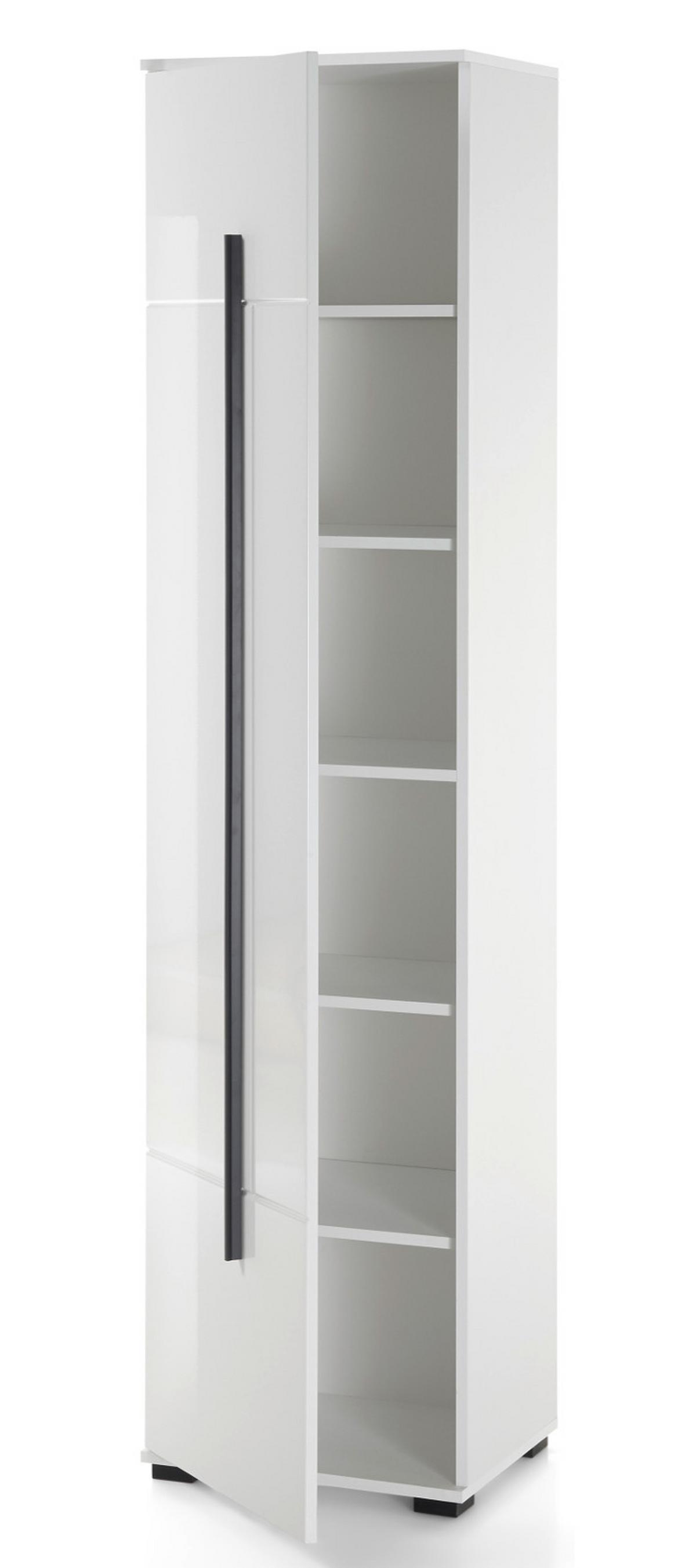 BAD-HOCHSCHRANK weiß Hochglanz, Badschrank 45 x 200 cm mit viel Stauraum - Weiß Hochglanz/Schwarz, Holzwerkstoff/Kunststoff (45/200/35cm) - Furn.Design