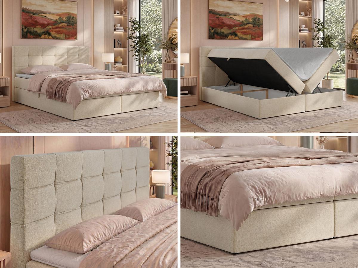 BOXBETT SOLVEN 160/200 - Beige Stukture - Topper T25 - H3 - Beige/Schwarz, Kunststoff/Textil (160/200cm) - MKS
