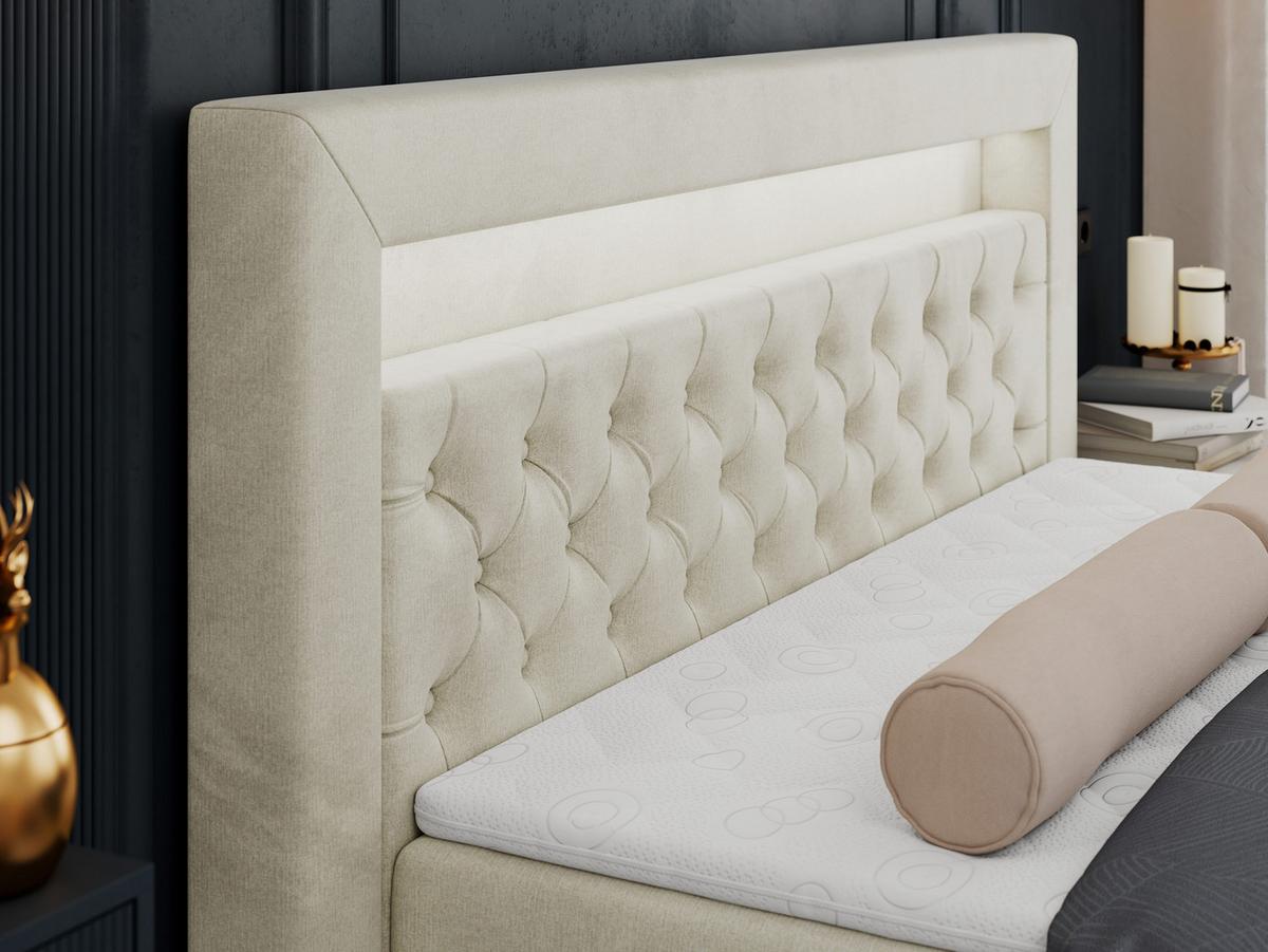 BOXBETT GOLD-6 LED 120/200 Beige Velvet - H3 - Beige, Holz/Textil (120/200cm) - MKS