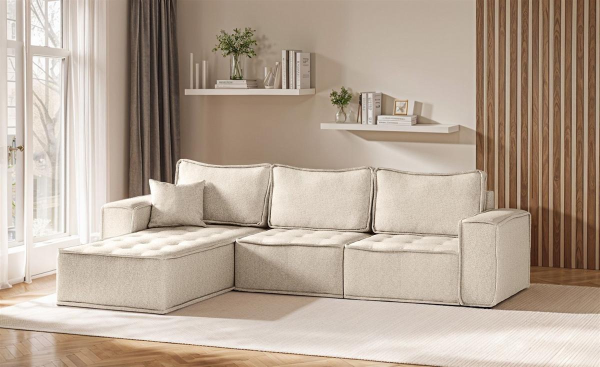 ECKSOFA Sande In Raven - Creme, Holzwerkstoff/Textil (292/192cm) - Fun Möbel