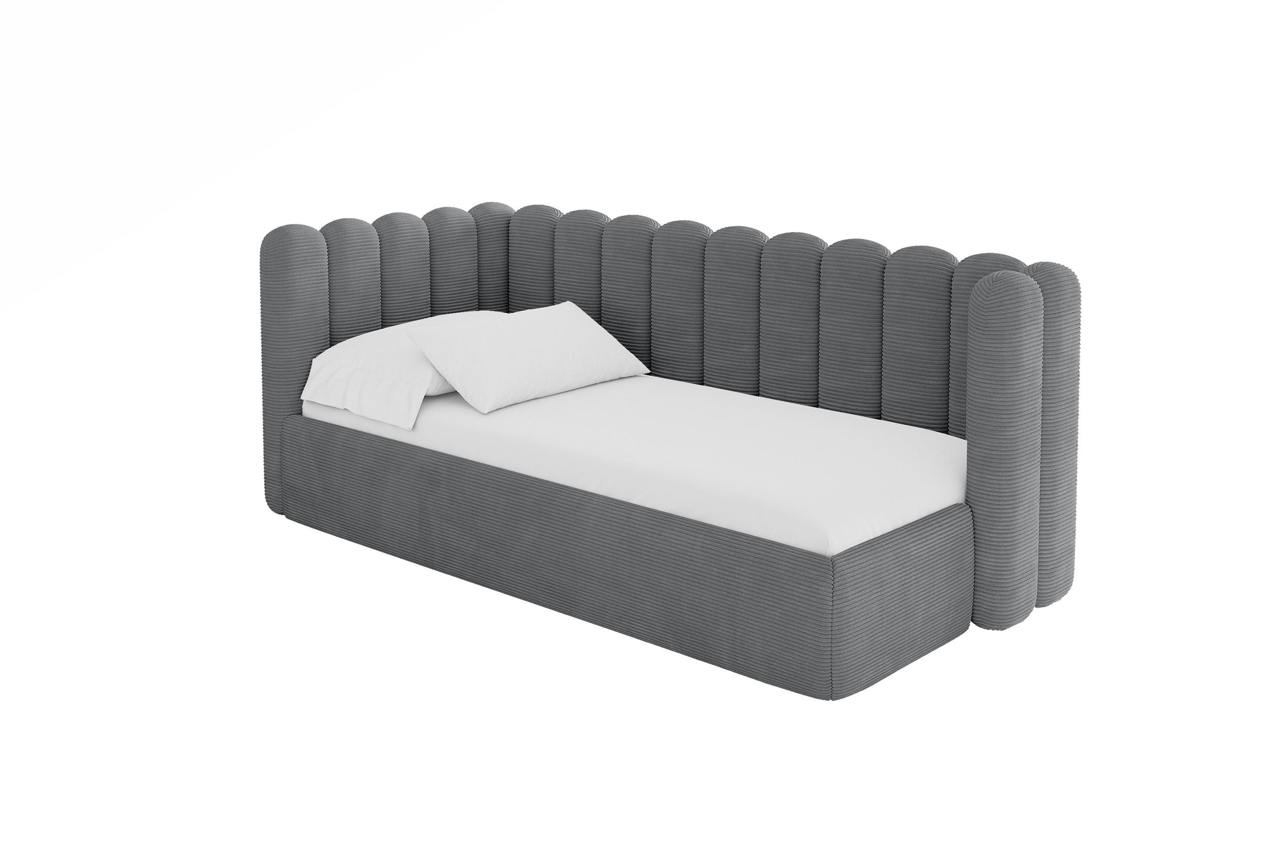 EINZELLBETT Jugendbett mit Bettkasten und Matratze H3/H4, Rechts - HUGY 90x200 Dunkelgrau - Graphitfarben, Holzwerkstoff/Textil (90/200cm) - ALTDECOR