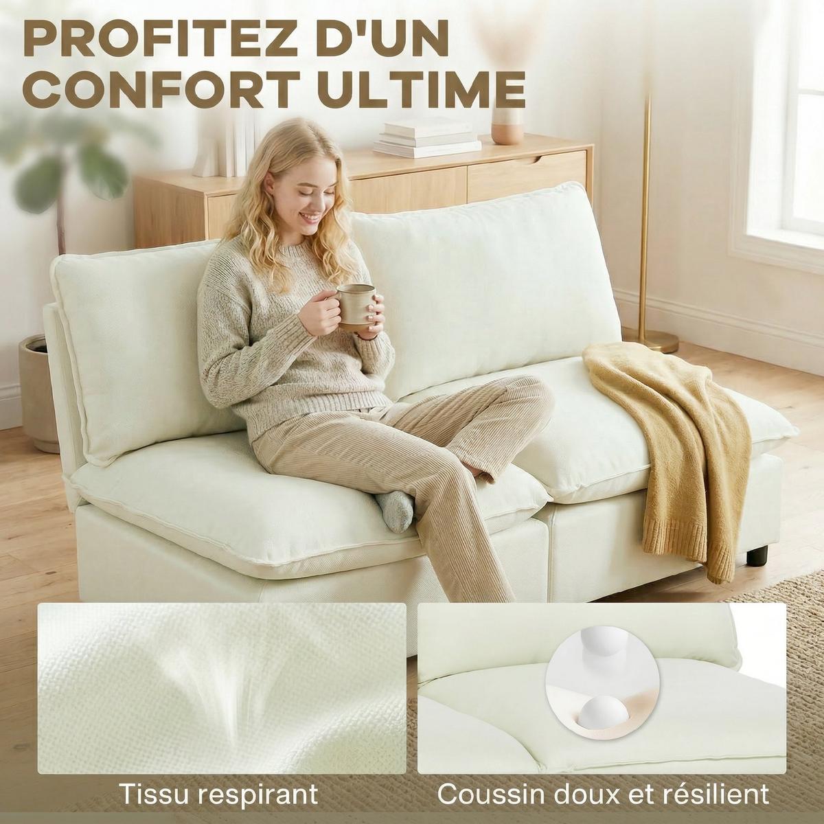 SOFA Drevith 146/85/78cm - Creme, Textil (85/78/146cm) - ZMH