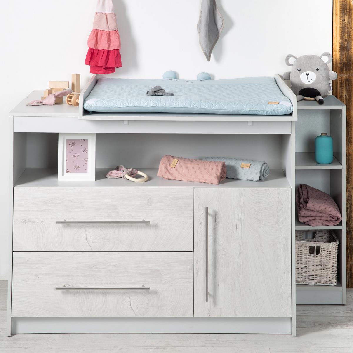 BABYZIMMER-SET Maren 2 mit breiter Wickelkommode 2-teilig - Hellgrau, Holzwerkstoff (76/80/142cm) - Roba