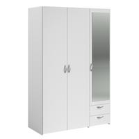 KLEIDERSCHRANK mit Spiegel weiß 120 cm 3-türig Drehtürenschrank - Silberfarben/Weiß, Glas/Holzwerkstoff (120/185/51cm) - Furn.Design