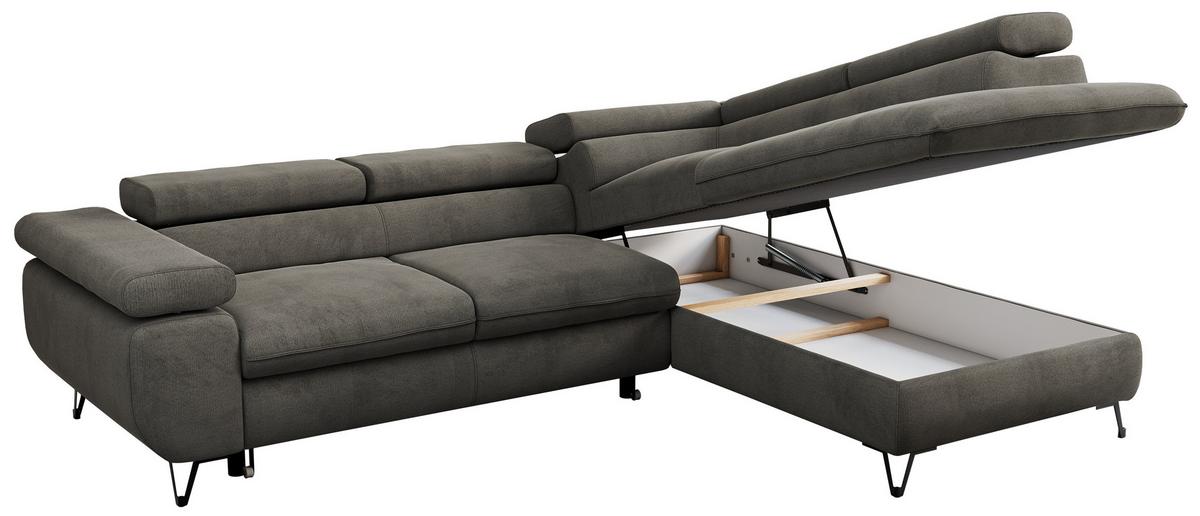 ECKSOFA PEDRO L Dunkelgrau Velvet - Rechts Seite - Dunkelgrau/Schwarz, Textil/Metall (273/208cm) - MKS