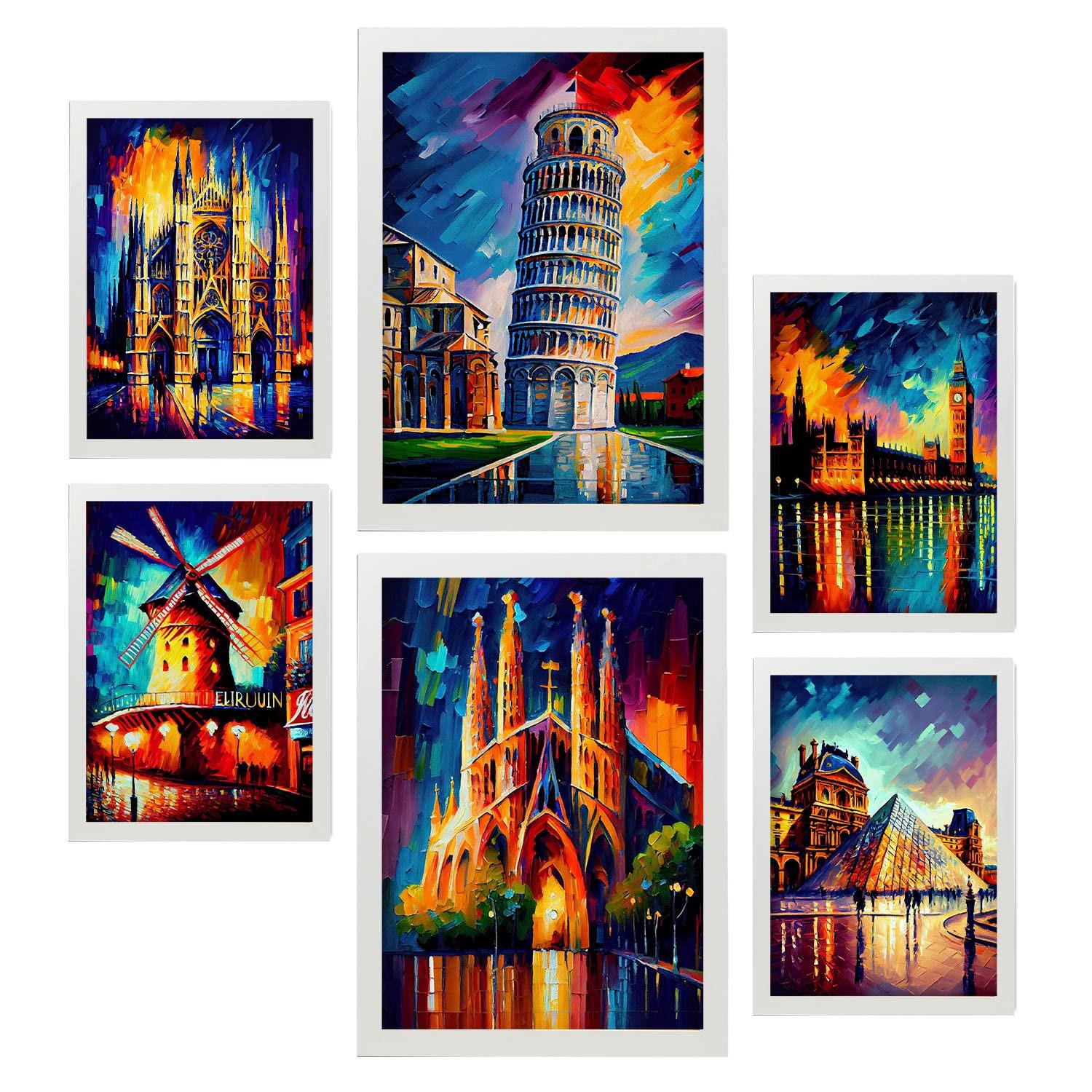 POSTER Set Mit 6 Orange Im Ölgemälde Stil A3 & A4 Weißer Rahmen - Weiß, Papier (29/3cm) - Nacnic