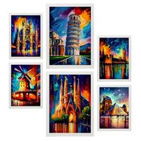 POSTER Set Mit 6 Orange Im Ölgemälde Stil A3 & A4 Weißer Rahmen - Weiß, Papier (29/3cm) - Nacnic