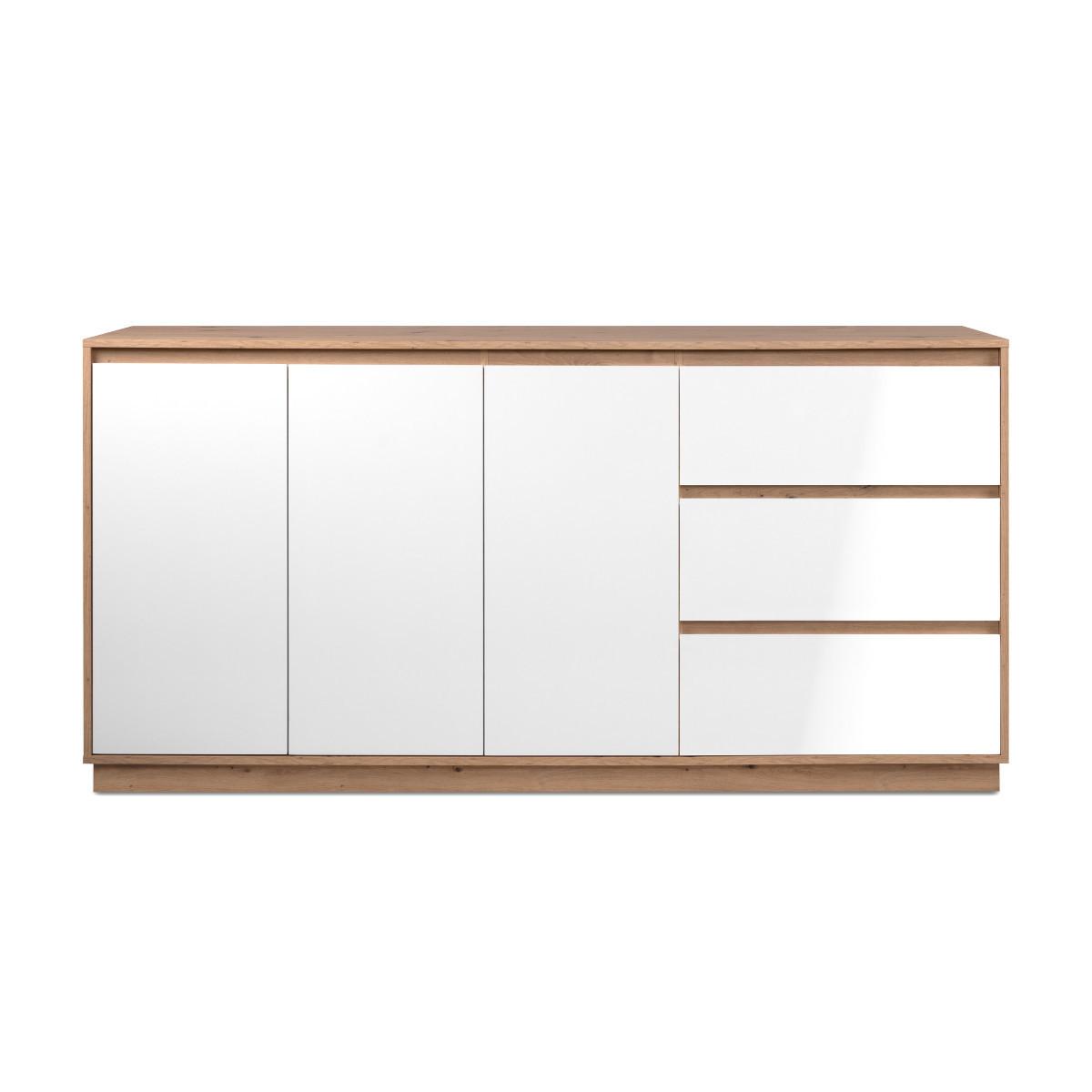 SIDEBOARD mit 3 Türen und 3 Schubladen Hochglanz Weiß und Artisan-Eiche 178/40/88 cm - Weiß Hochglanz, Holzwerkstoff (40/88/41.5cm) - Calicosy