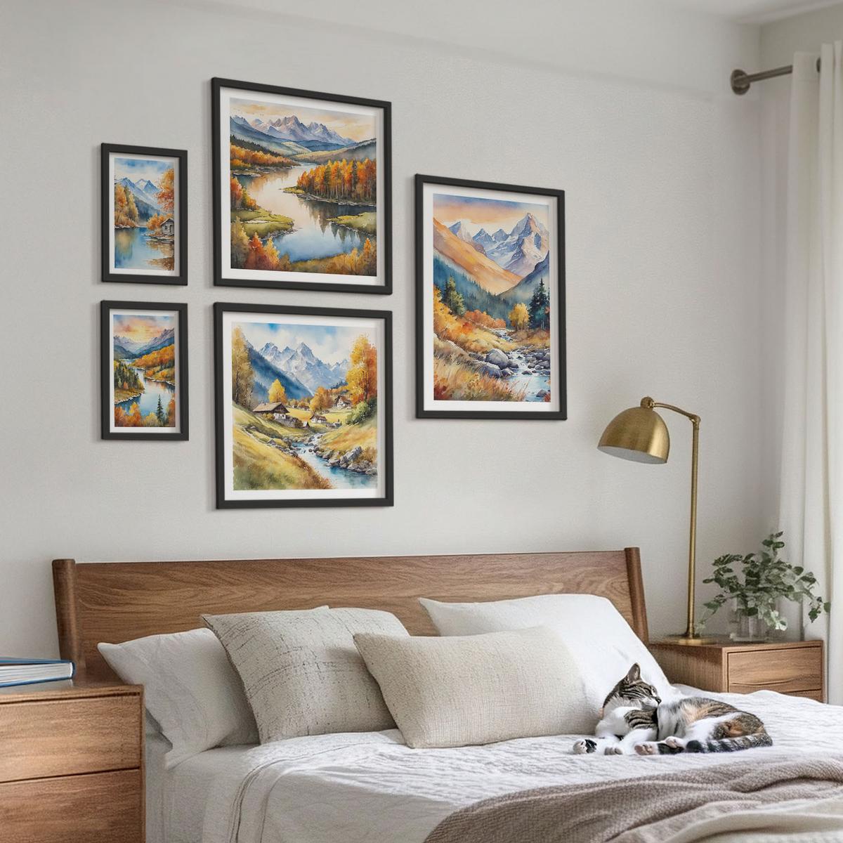 BILDER SET 5er Set - 50x50 cm & 20x30 cm & 40x60 cm Schwarzer Rahmen - Ansichten der Zitronenarchitektur von Positano - Schwarz, Kunststoff (40/60cm) - TULUP