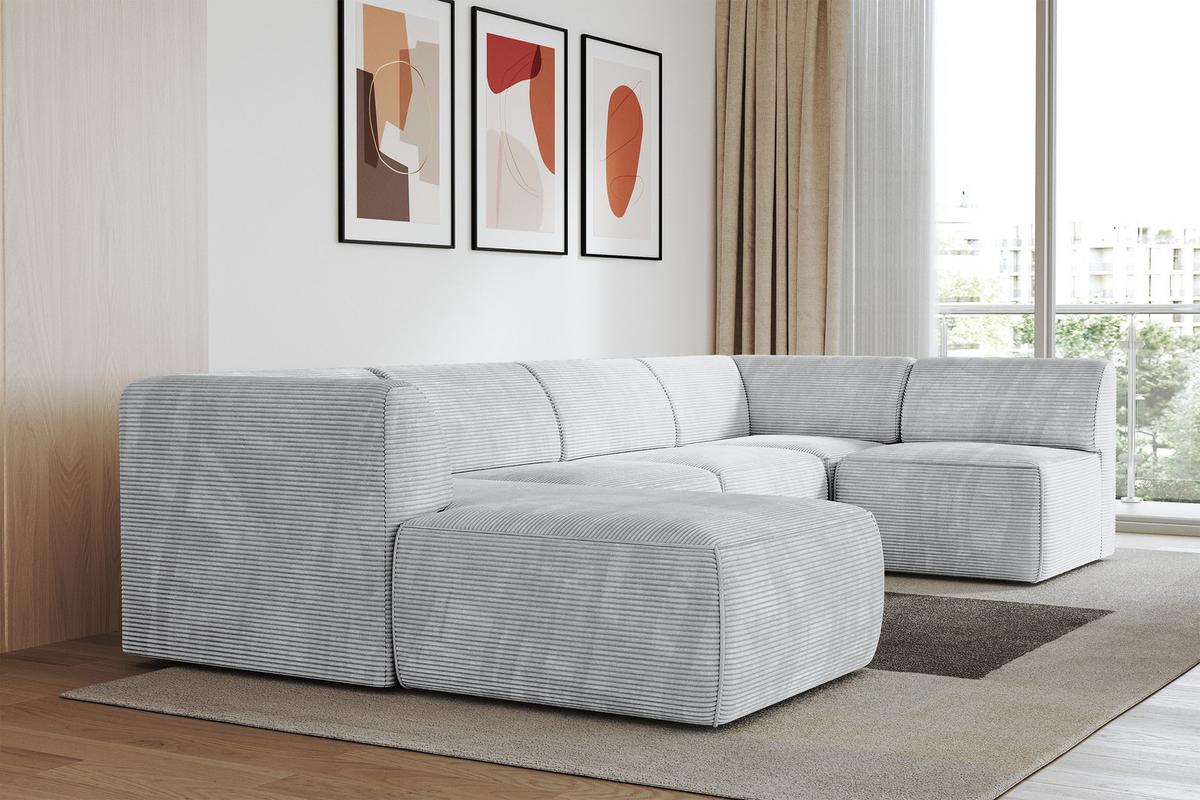 WOHNLANDSCHAFT Ottomane Links MOVO-L 345x180x78 cm Grau Cord - Grau, Holzwerkstoff/Kunststoff (345/78/180cm) - ALTDECOR