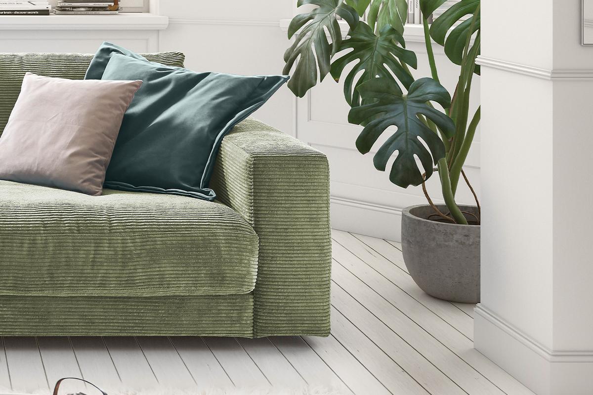 SOFA 2-SITZER MADELINE Grün Cord - Schwarz/Olivgrün, Kunststoff/Textil (230/85/127cm) - KAWOLA