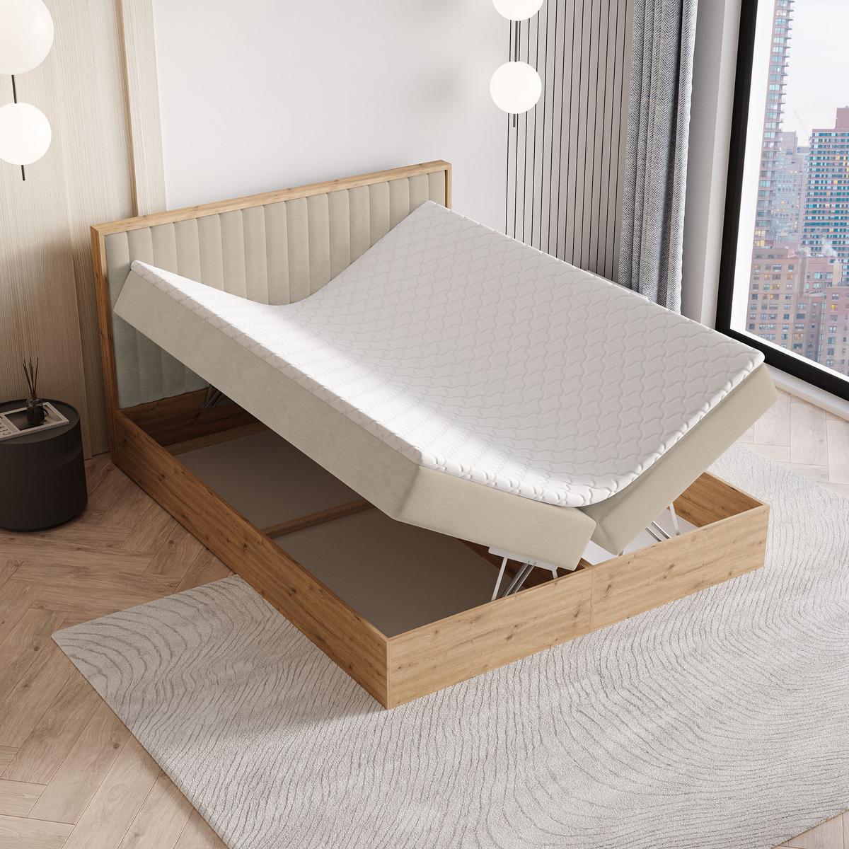 BOXBETT VARELI 140x200 cm mit Matratze und Topper - Beige - Beige, Holz (140/200cm) - MASSENO