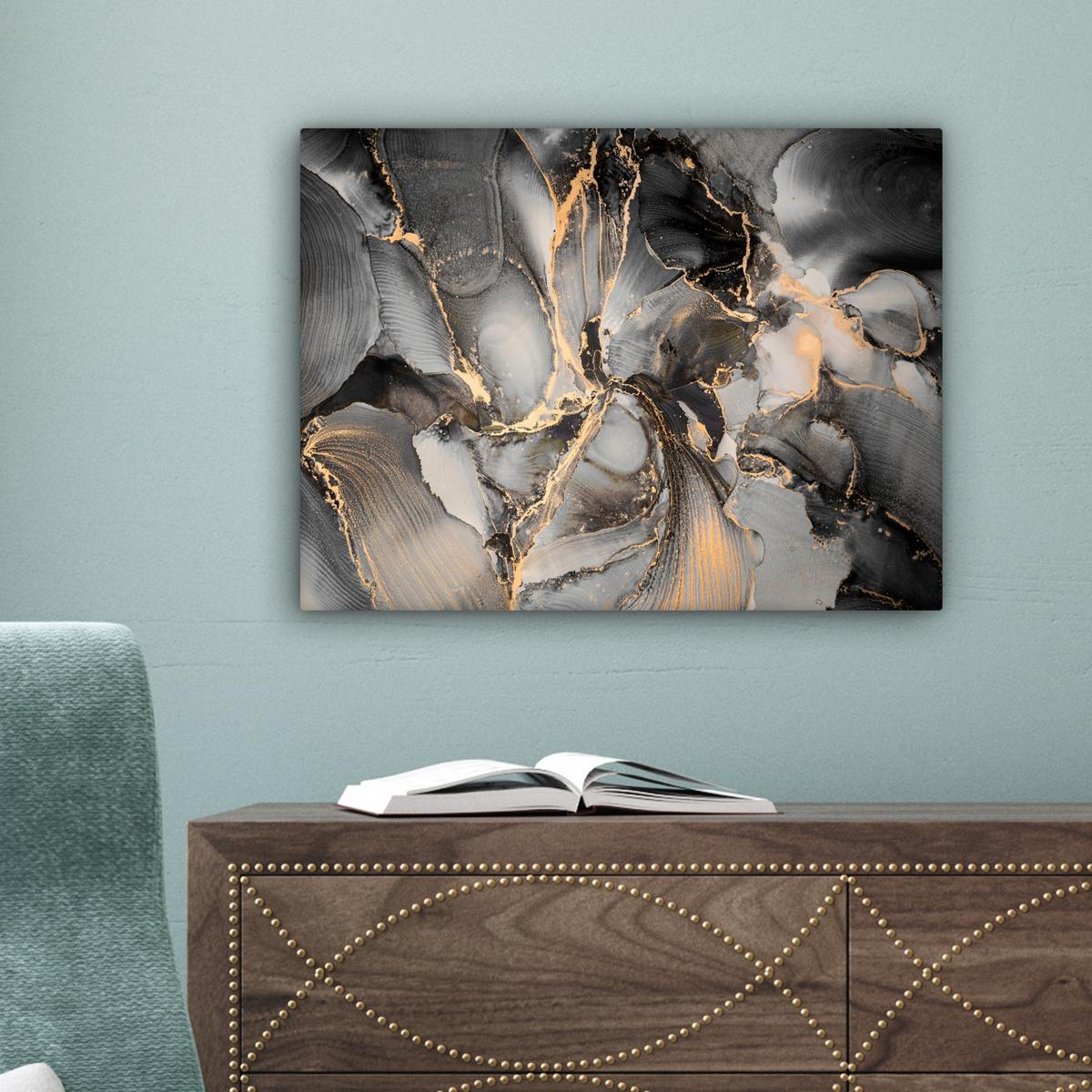 LEINWANDBILD Grau - Luxus - Gold - Marmor Wandbild 40x30 cm - Dunkelgrau, Textil (40/30cm) - MuchoWow