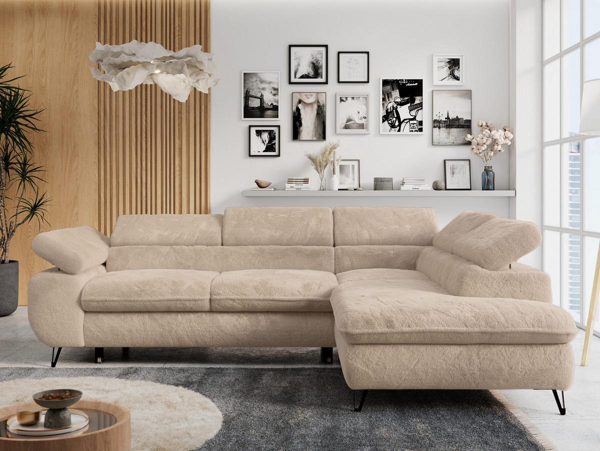 ECKSOFA PETER L Beige Plüsch - Rechts Seite - Sandfarben/Beige, Textil/Metall (273/208cm) - MKS