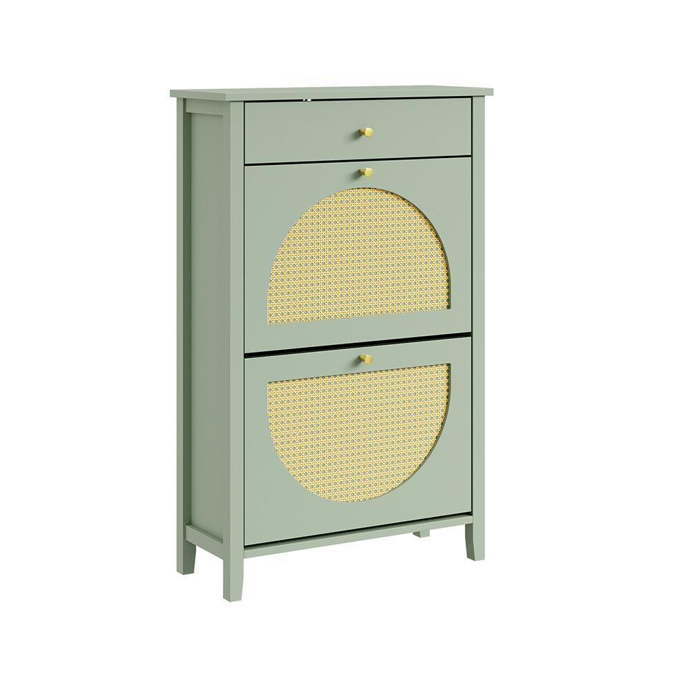 SCHUHSCHRANK mit 2 Klappen und 1 Schublade Grün 62x25x97cm - Grün, Holzwerkstoff (62/97/25cm) - SoBuy