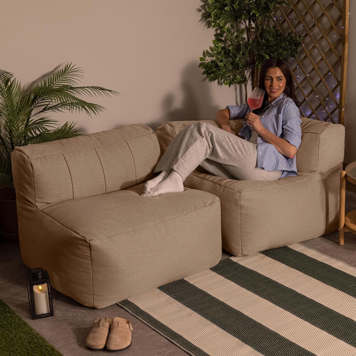 SITZSACK-SOFA Outdoor 2-tlg.: Ecksessel, Sessel - Beige, Textil (195/68/100cm) - icon