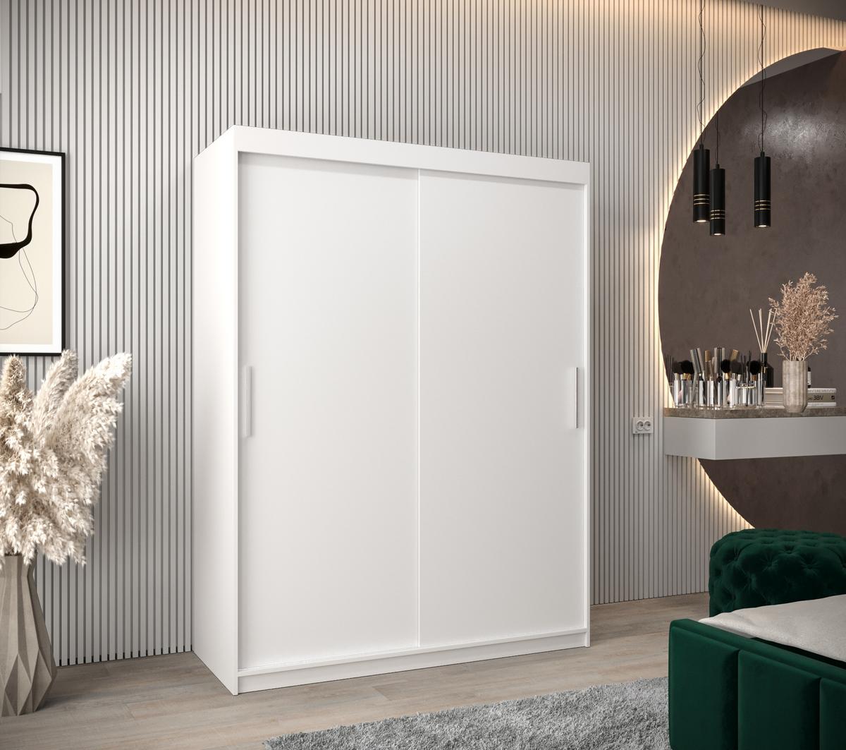SCHIEBETÜRENSCHRANK TOKYO 200/150/62 2-türig - Silberfarben/Weiß, Holz/Kunststoff (150/200/62cm) - MÖBEL KRYSPOL