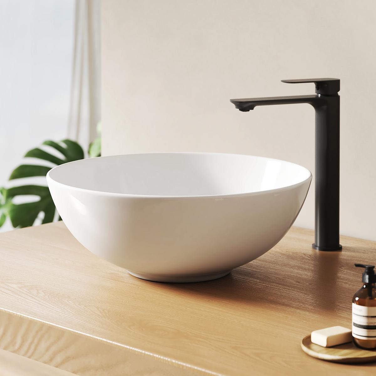 WASCHBECKEN Aufsatz Keramik Weiß Glänzend Ø41,5 / 15,5 cm - Weiß, Keramik (41/15/41cm) - EMKE