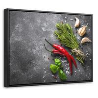 LEINWAND Bilder mit Rahmen - Pfeffer - Kräuter - Gewürze - Beton - 40x30 - Dunkelgrau, Textil (40/30cm) - MuchoWow