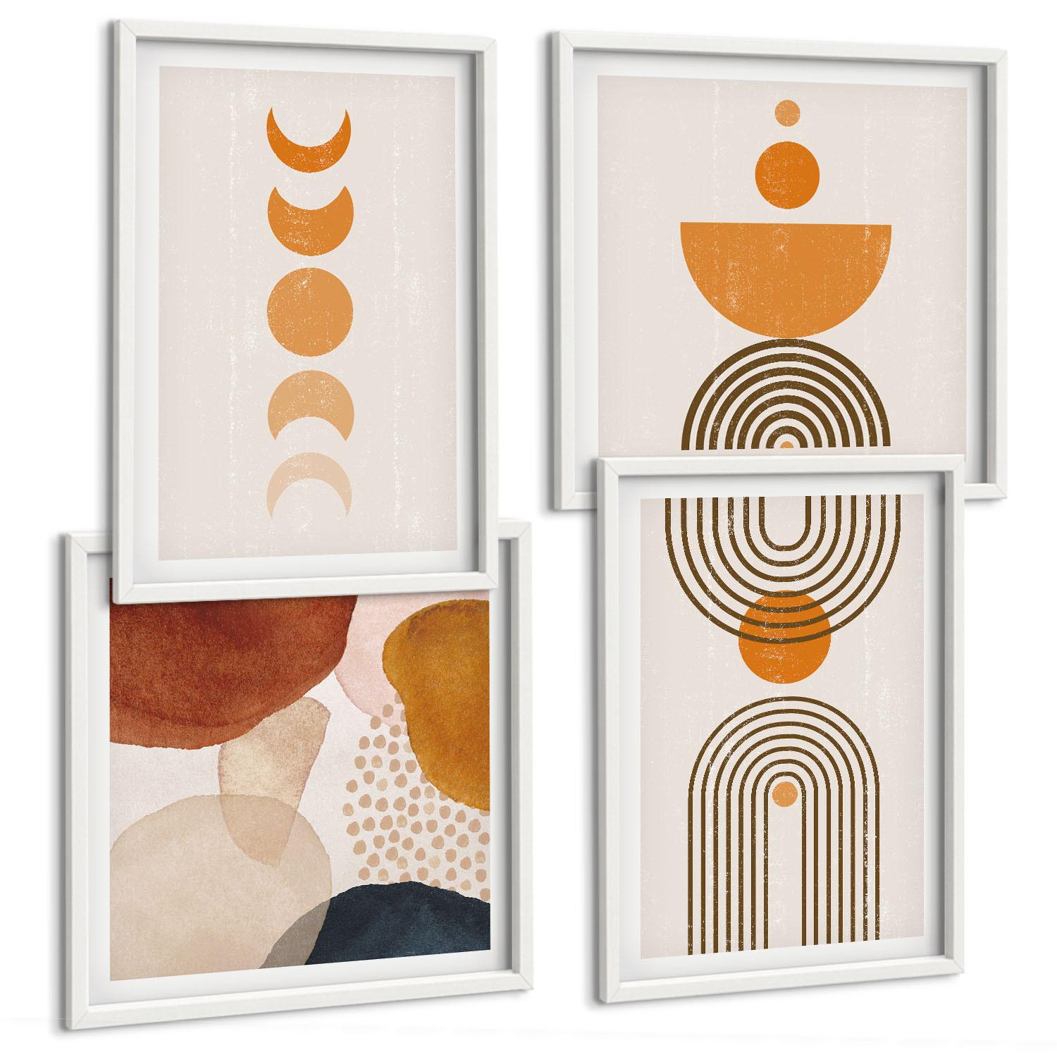 BILDER SET 4er Set - 50x50 cm & 40x60 cm Weißer Rahmen - Boho-minimalistische Dekorationen - Weiß, Kunststoff (50/50cm) - TULUP
