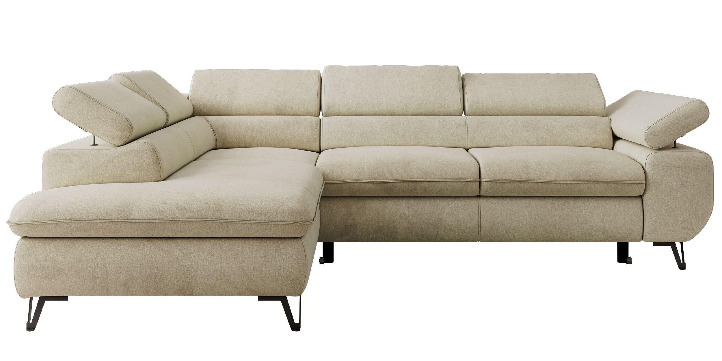 ECKSOFA PABLO L Beige Velvet - Links Seite mit Visco Topper - Beige/Schwarz, Textil/Metall (208/273cm) - MKS