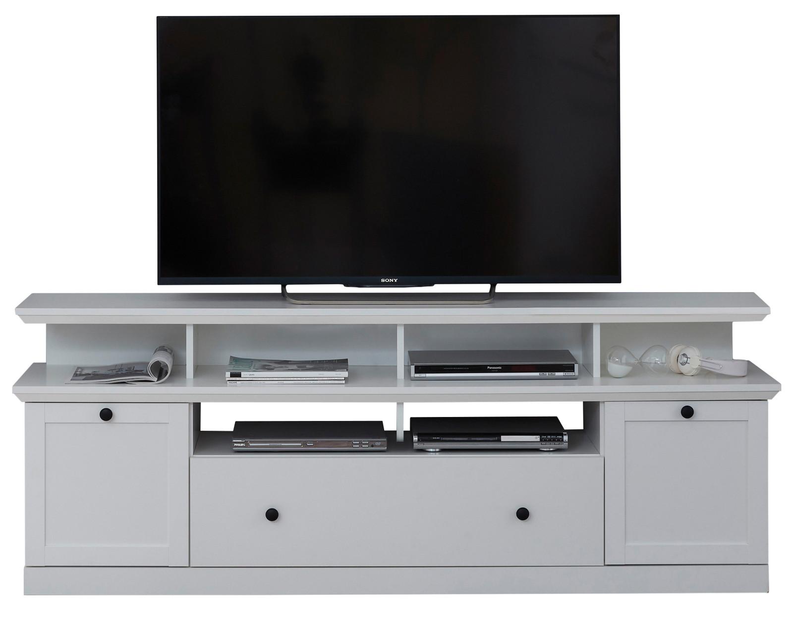 TV-LOWBOARD weiß 177 cm, TV Unterteil im Landhausstil inklusive Podest - Silberfarben/Weiß, Holzwerkstoff/Metall (177/65/41cm) - Top.Furn