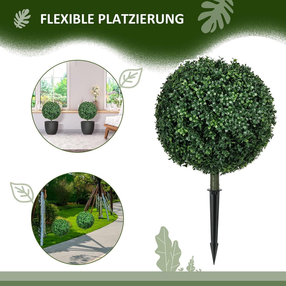 2ER-SET Künstlicher Buchsbaum groß 70 cm Kunstpflanze wie echt mit UV-Schutz - Grün, Kunststoff (70cm) - HOMCOM