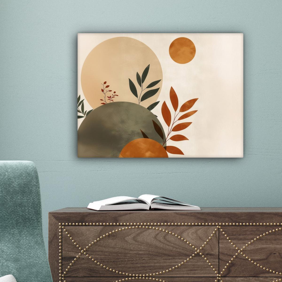 LEINWANDBILD Formen - Rund - Blätter - Beige Wandbild 40x30 cm - Rostfarben, Textil (40/30cm) - MuchoWow