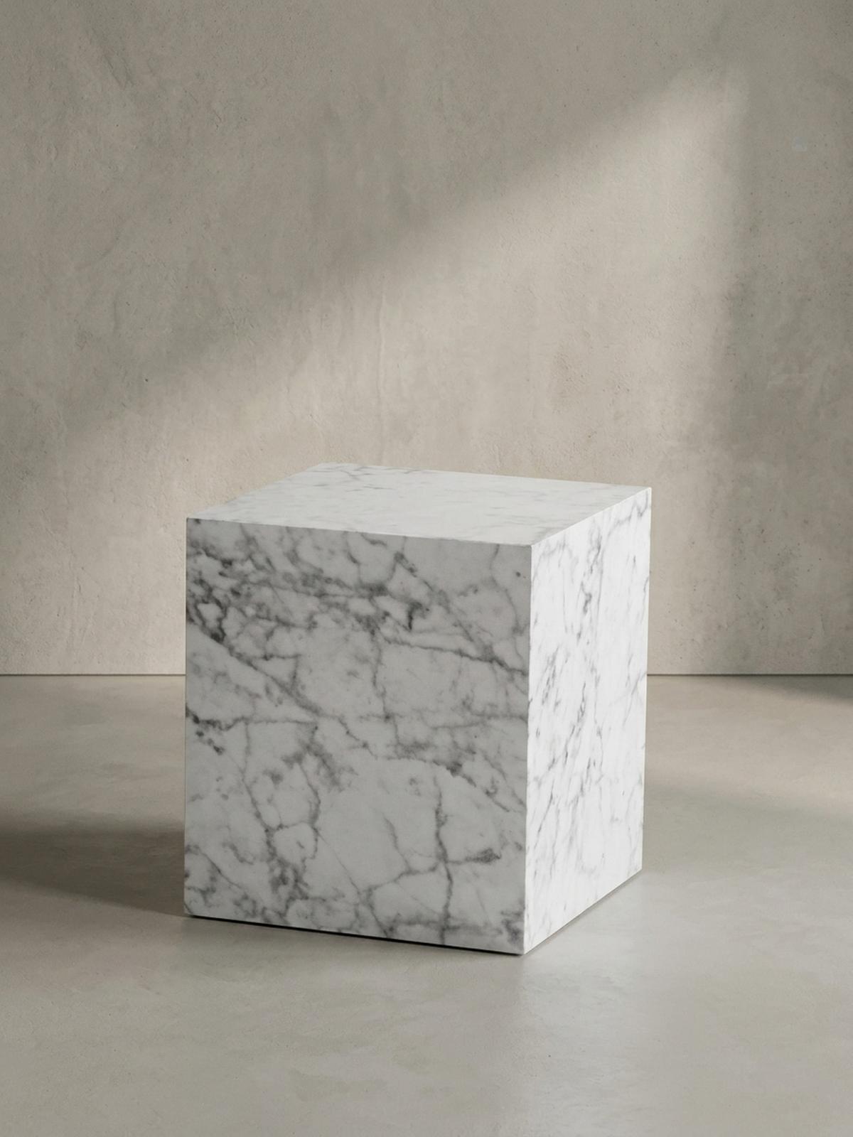 COUCHTISCH MONOBLOC in Hochglanz mit Marmor-Optik, Würfelform, Weiß 40x40x45 cm - Weiß, Holzwerkstoff (40/40/45cm) - KADIMA DESIGN