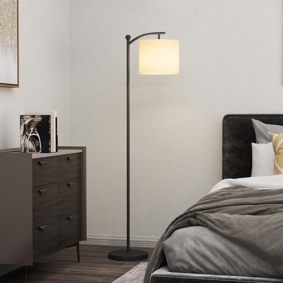 LED Stehlampe Stufenlos Dimmbar Stehleuchte mit Lampenschirm aus Stoff - Schwarz, Metall (54.3/30.6/159.6cm) - HOMCOM