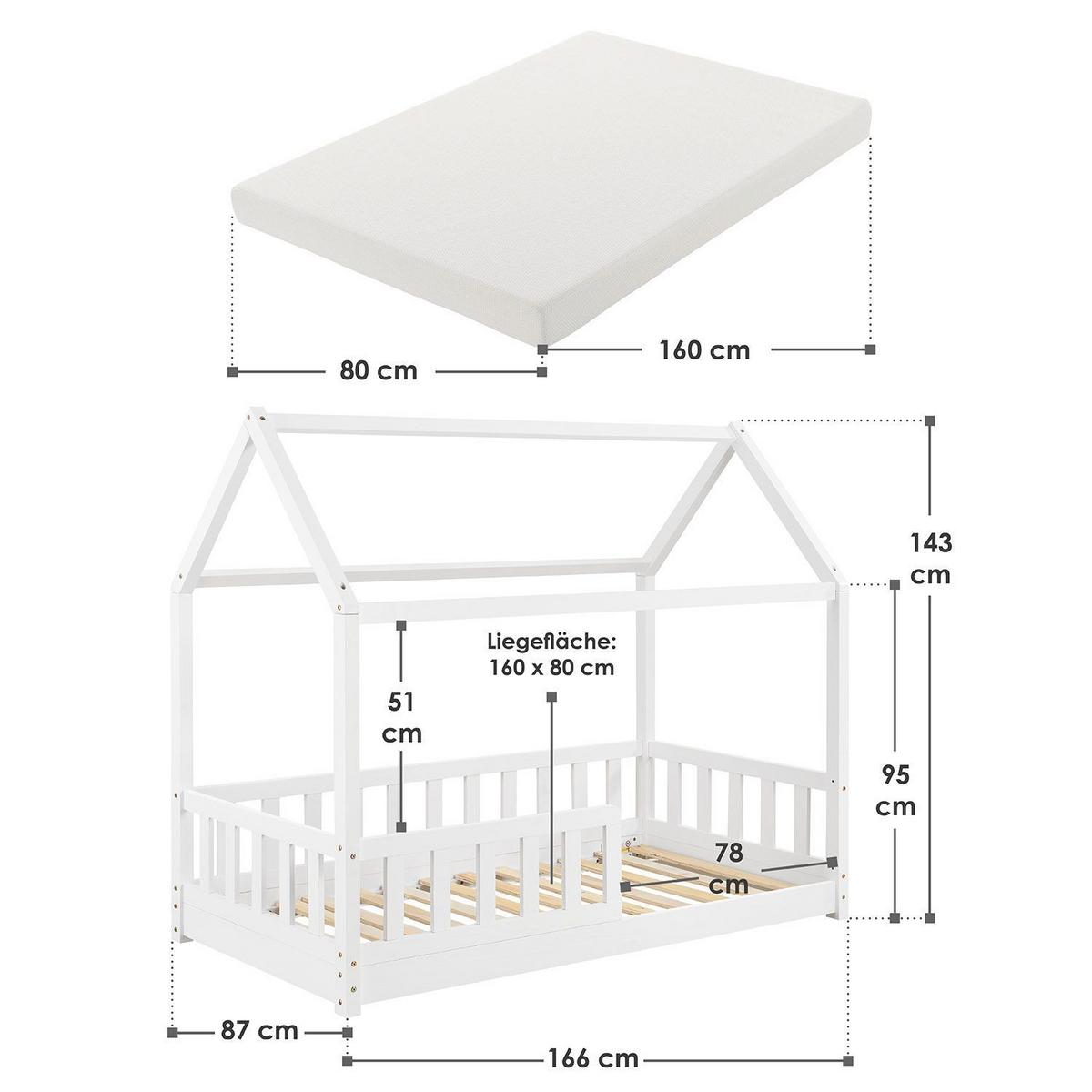 KINDERBETT Marli mit Matratze weiß 80x160 cm - Weiß, Holzwerkstoff (80/160cm) - Juskys