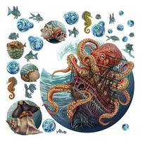 WANDAUFKLEBER 80x96cm - Die Unterwasserwelt des Oktopus - Multicolor, Kunststoff (80/96/0.1cm) - Wallfluent