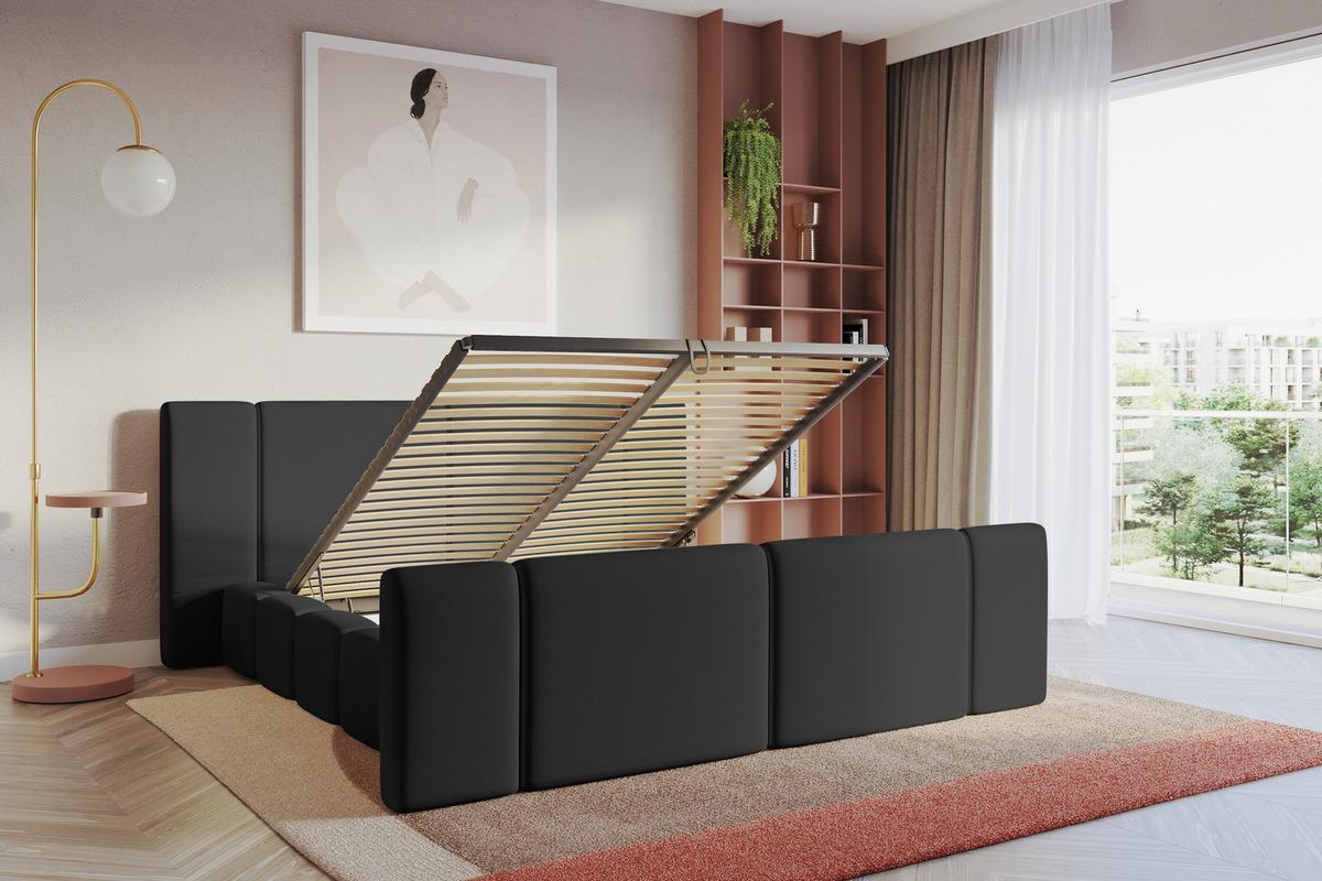 POLSTERBETT mit Bettkasten, Fußteil und Lattenrost, Boxbett ohne Matratze - NILO-Z 140x200 Schwarz - Schwarz Hochglanz, Holzwerkstoff/Textil (140/200cm) - ALTDECOR