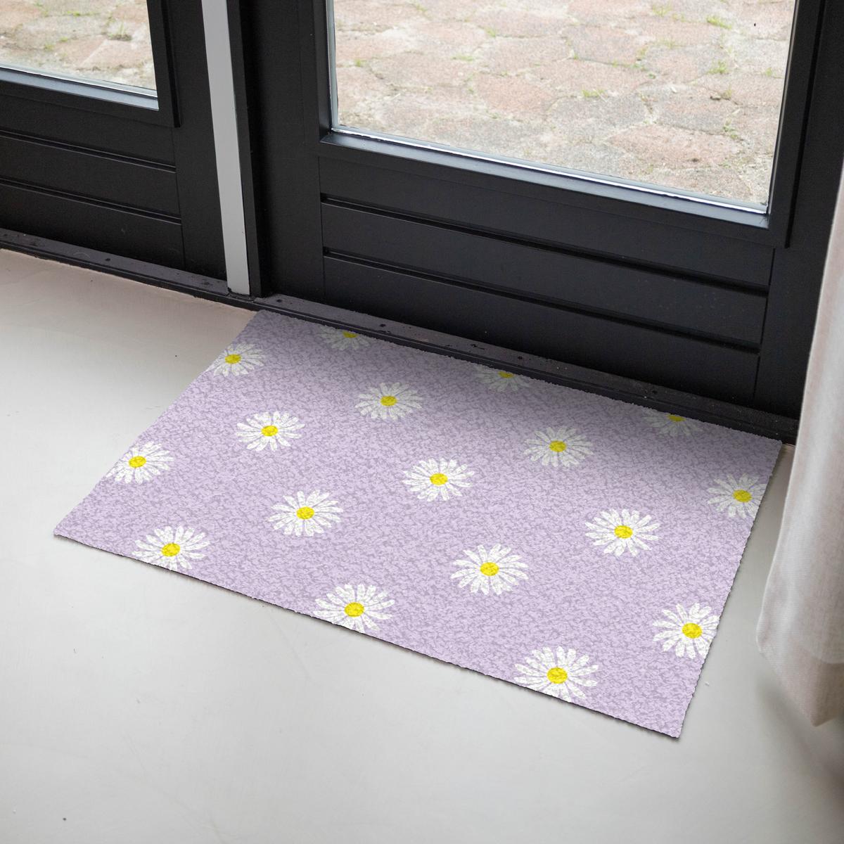 FUSSMATTE Gänseblümchen - Pastell - Weiß - Lila - Blumen Sauberlaufmatte 90x60 cm - Flieder, Kunststoff (90/0.4cm) - MuchoWow