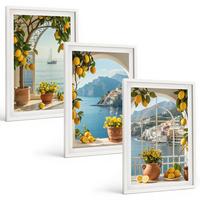 BILDER SET 3er Set - 40x60 cm Weißer Rahmen - Zitronenblumen aus der Küstenstadt - Weiß, Kunststoff (40/60cm) - TULUP