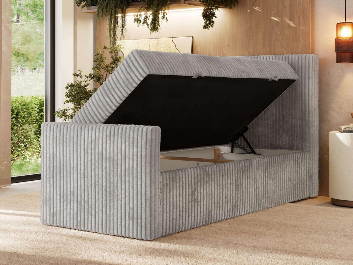 BOXBETT TILIANO DUO 90/200 - Hellgrau Cord - H4 - Topper T25 - Rechts Seite - Hellgrau, Textil (90/200cm) - MKS