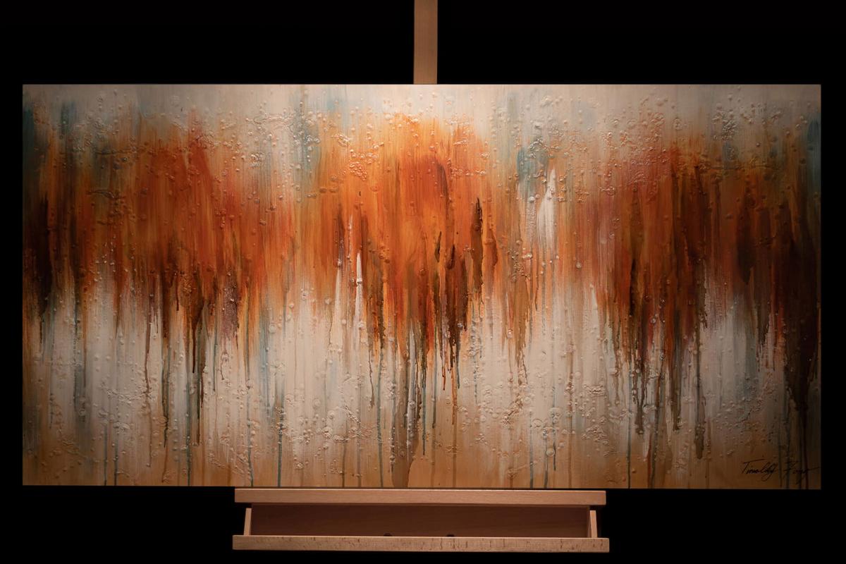 ACRYLBILD HANDGEMALT 120/60 cm - Orange/Grün, Holz/Textil (120/60cm) - KUNSTLOFT