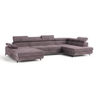 WOHNLANDSCHAFT RUBANO R-S Lila Velours-Stoff mit Schlaffunktion - Lila, Holz (339/89/190cm) - MASSENO