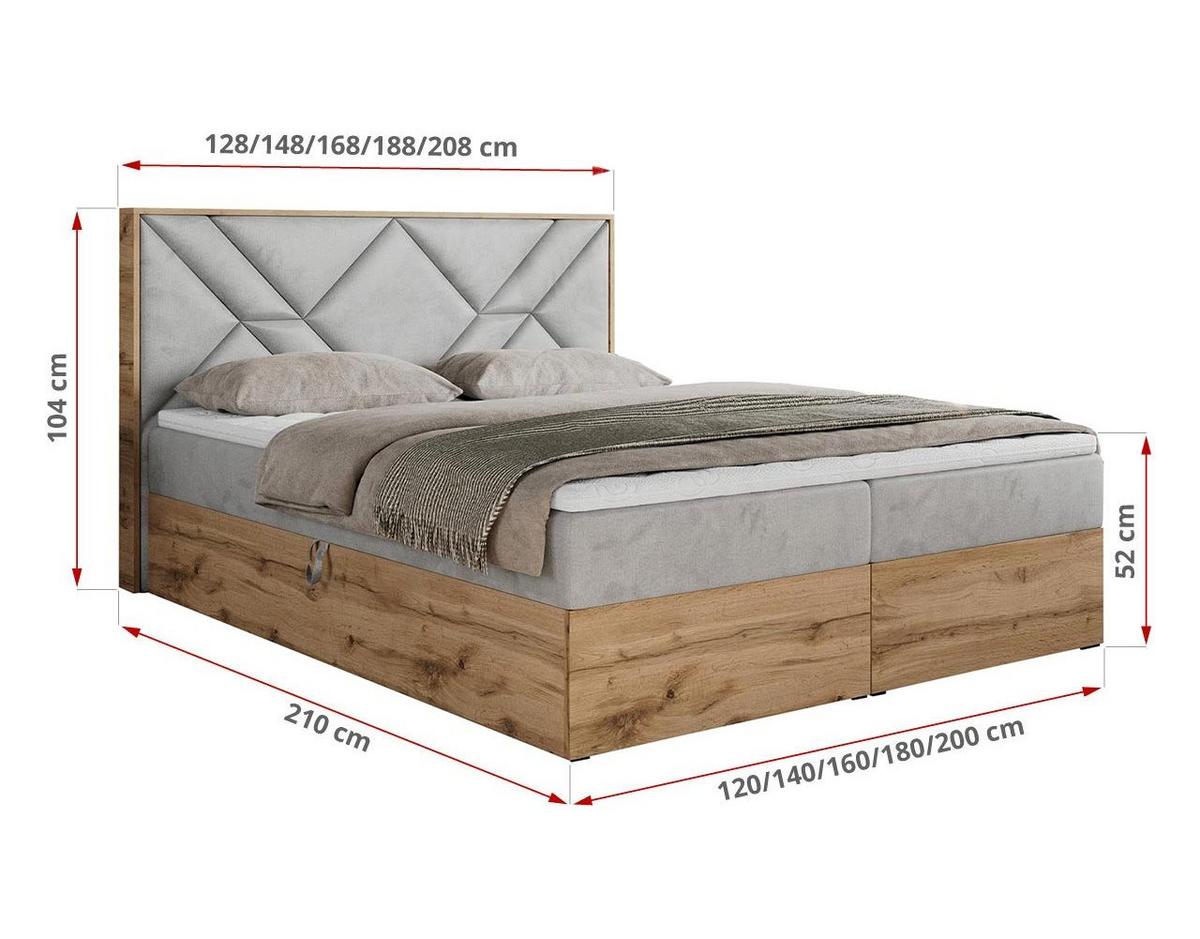BOXBETT GUNAR - 140/200 Hellgrau Velvet - H4 - Hellgrau, Holz/Textil (140/200cm) - MKS