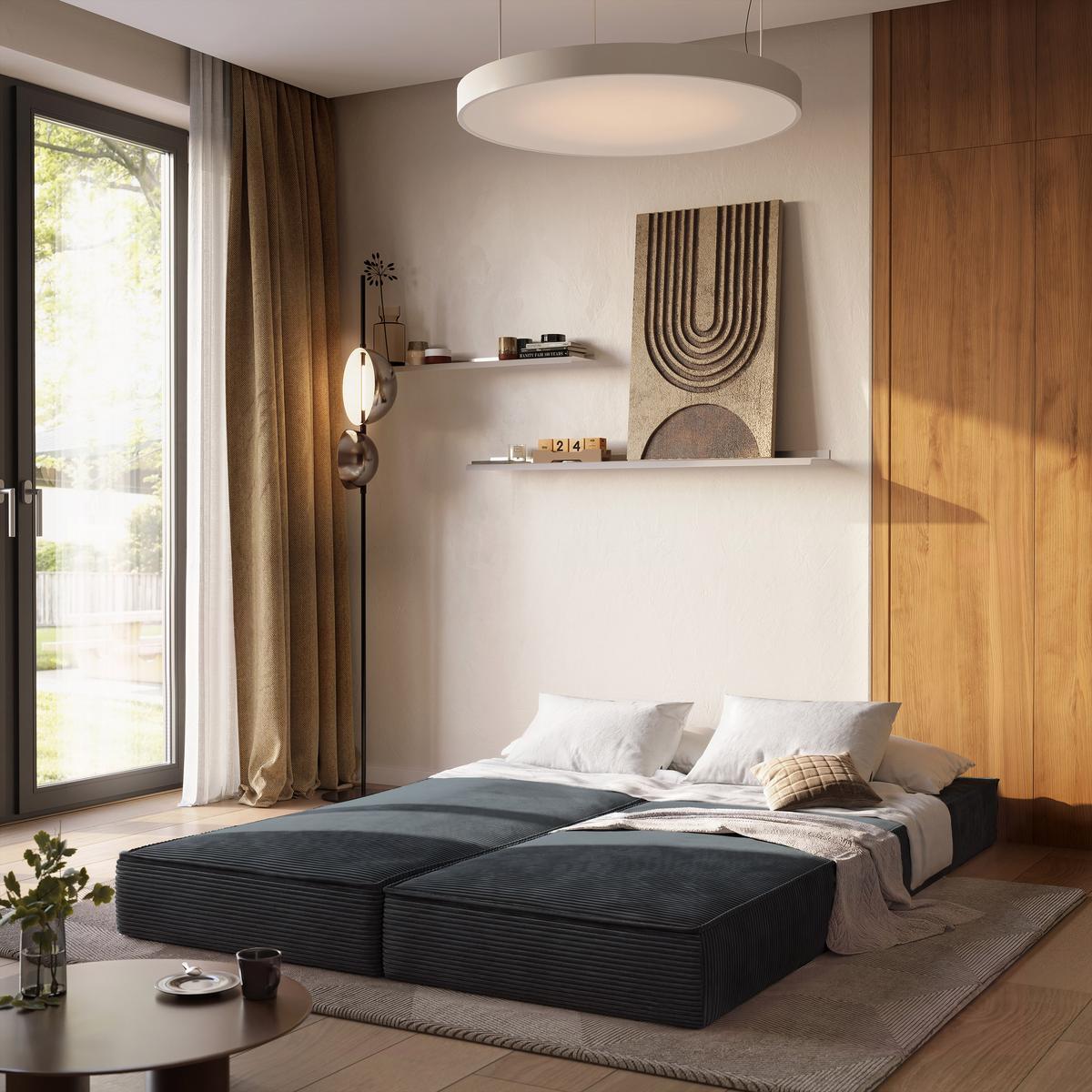 ECKSOFA NOTIA modulares Boneless Sofa mit Schlaffunktion Grau Cordstoff - Dunkelgrau, Textil (200/120cm) - MASSENO