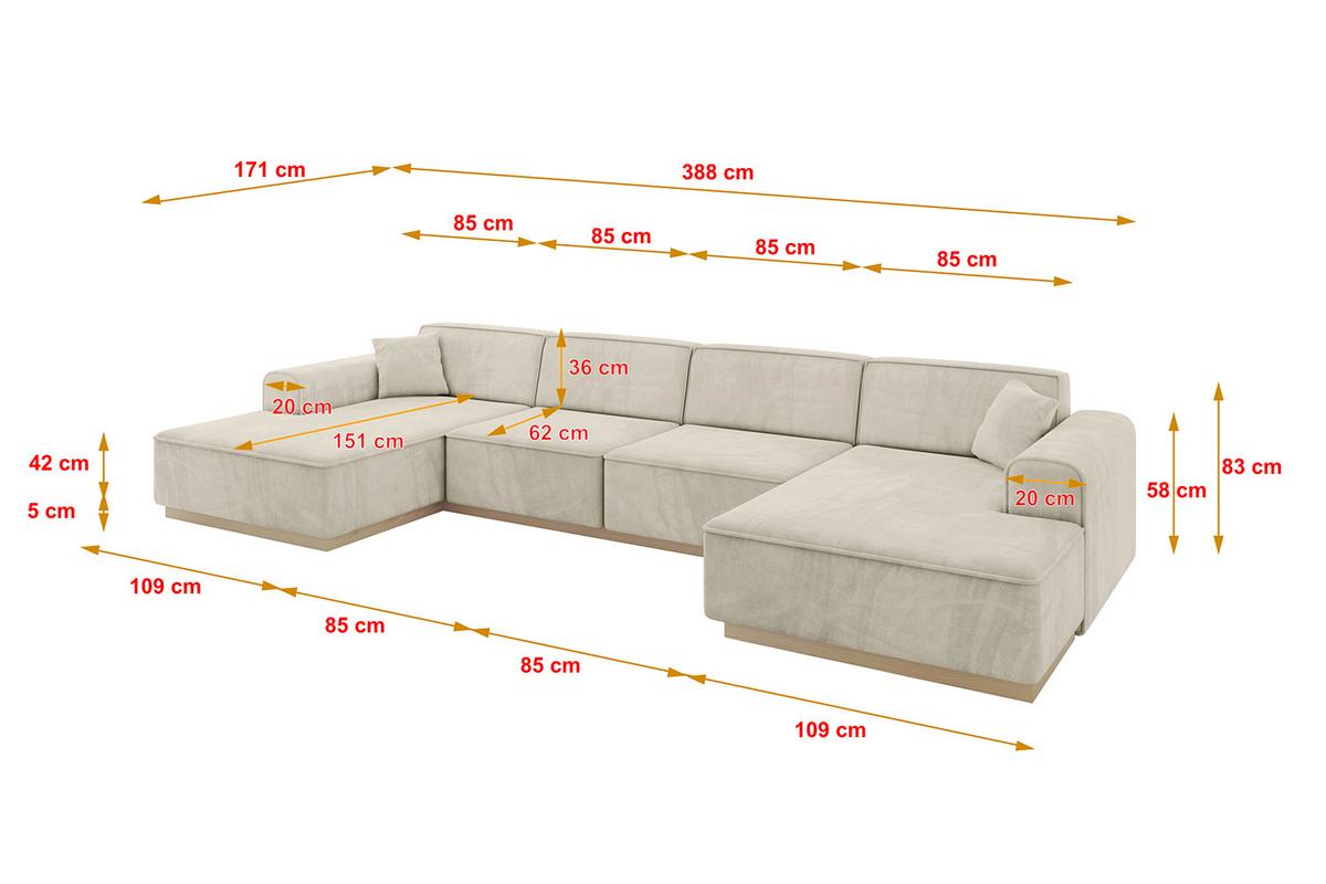 WOHNLANDSCHAFT IREA-U2 - 388x171x83 cm Dunkelgrau - Ecru, Holzwerkstoff/Textil (388/83/171cm) - ALTDECOR