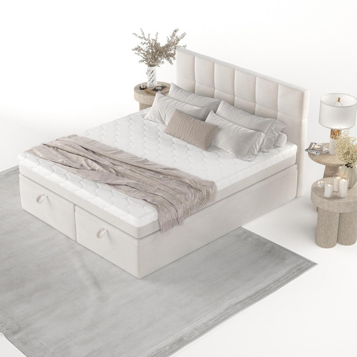 BOXBETT Elano 140/200 cm Creme im Paros Stoff - Creme/Schwarz, Holz/Holzwerkstoff (140/200cm) - AltaBeds
