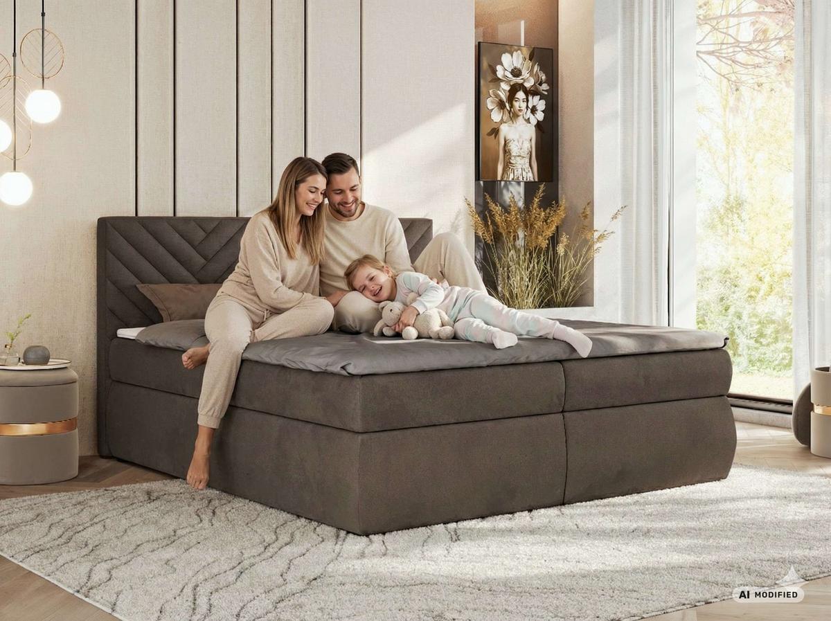 BOXBETT AVERTA 180/200 - Hellbraun Schenille glatt - Topper T25 - H3 - Hellbraun/Schwarz, Kunststoff/Textil (180/200cm) - MKS