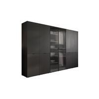 KLEIDERSCHRANK SANDBOX MODERN 300 303/49/200 cm Schwarzer Graphit / Schwarzer Graphit + geriffeltes Glas mit LED 12 Zusatzböden - Transparent/Schwarz, Holzwerkstoff/Kunststoff (303/200/49cm) - Lookway
