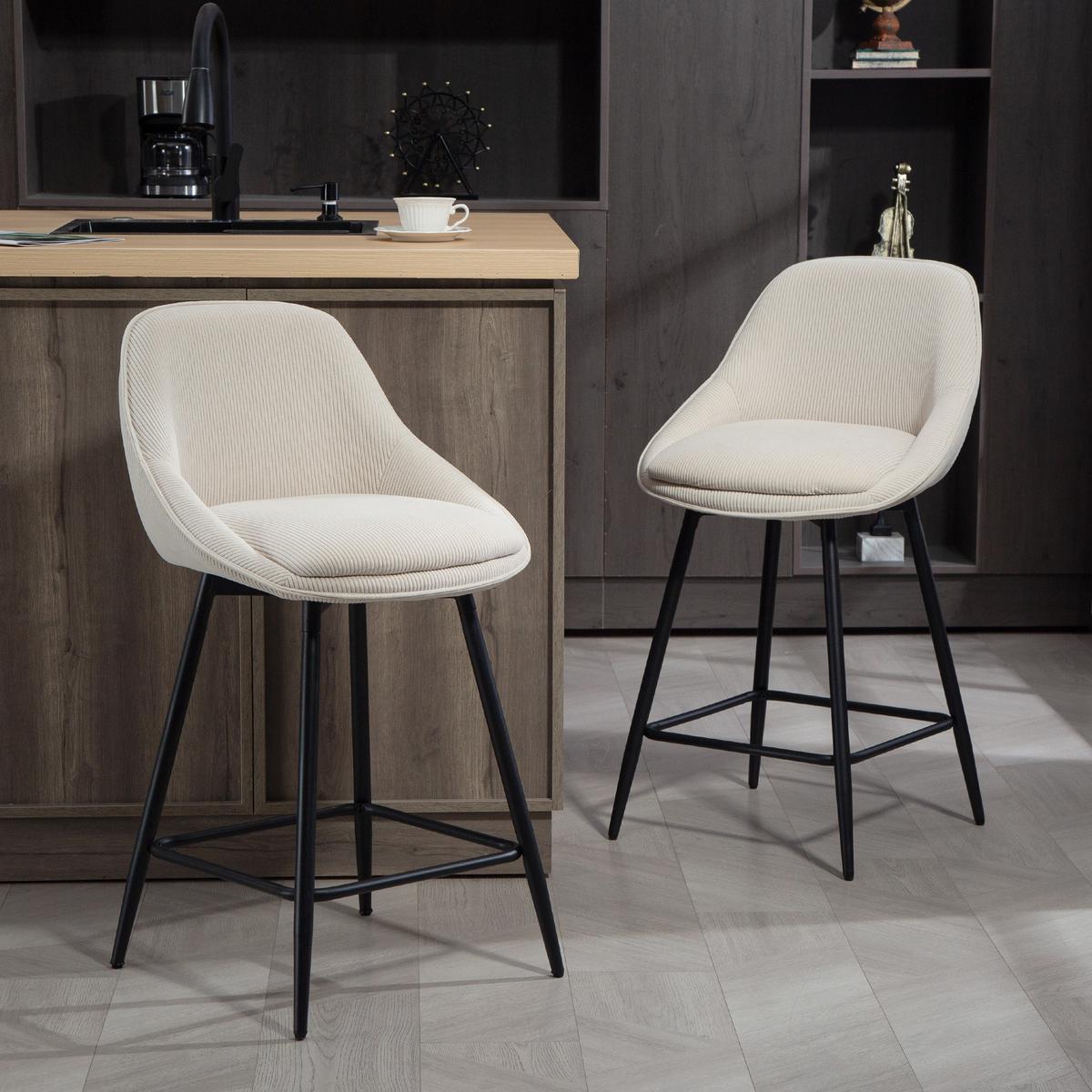 BARHOCKER 2ER-SET aus Polyester Cremeweiß - Creme, Textil (49/88/52cm) - HOMCOM