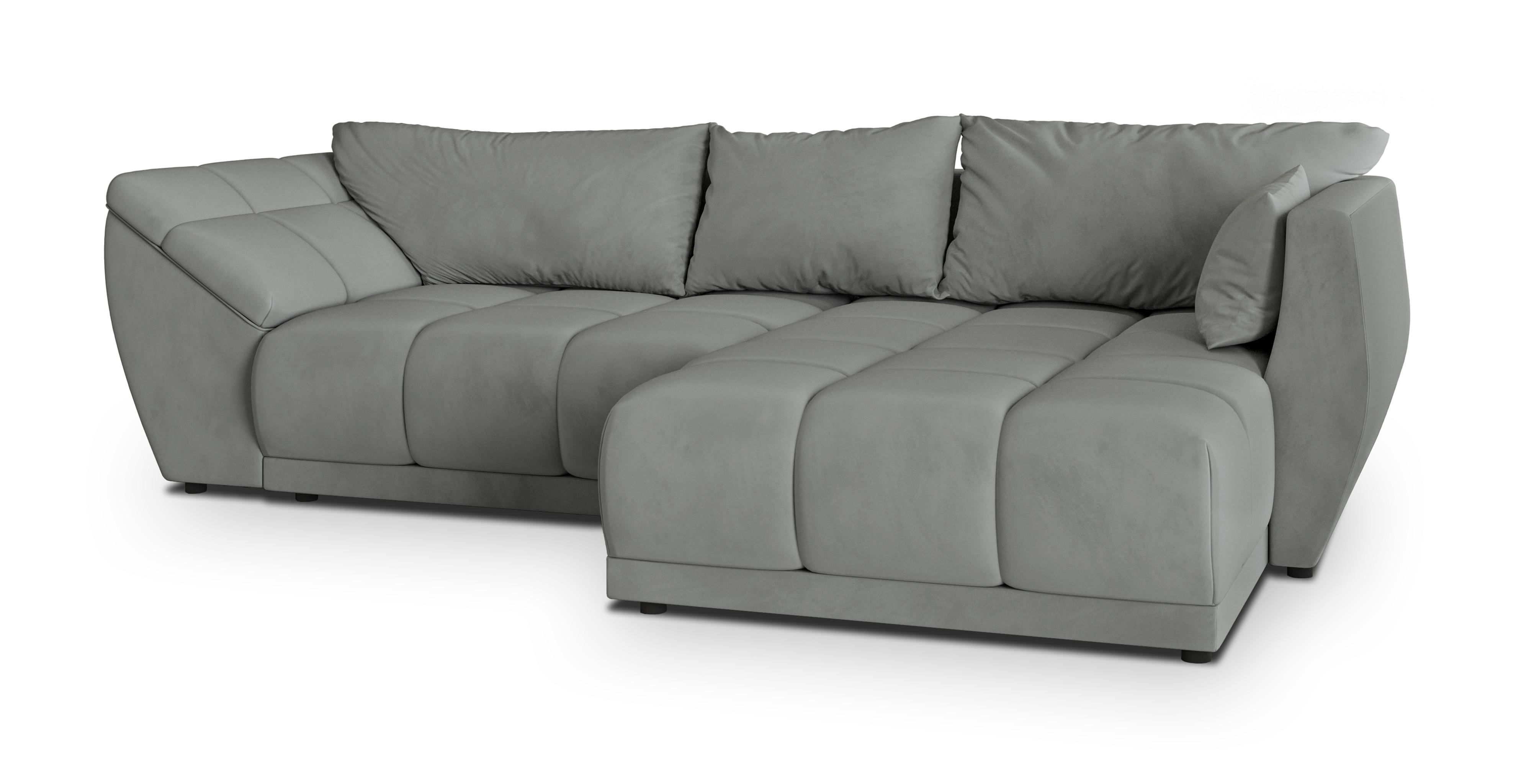 ECKSOFA ORENTI R-S Grau Velours-Stoff mit Schlaffunktion - Grau, Holz (287/182cm) - MASSENO