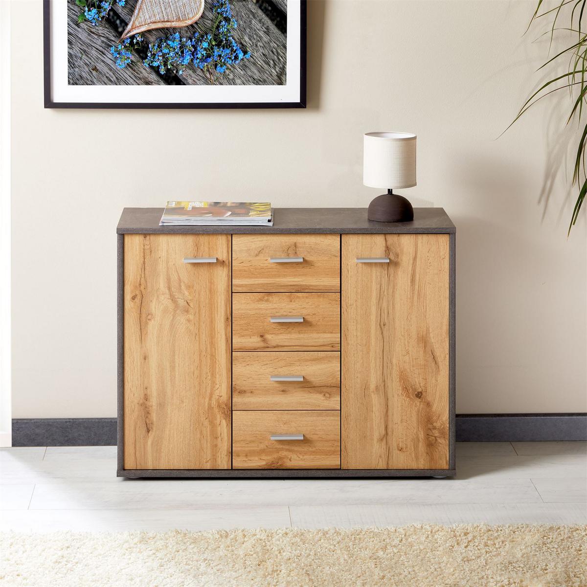 SIDEBOARD JAMIE Beton dunkel/Wotan Eiche - Dunkelgrau/Eiche Wotan, Holzwerkstoff (88/70/30cm) - CARO-Möbel