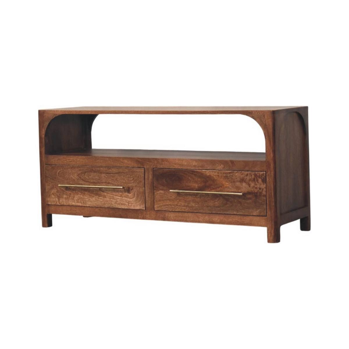 MEDIENKONSOLE mit Roasted-Almond-Finish, 2 Schubladen, 1 offene Ablage, sanftes Braun - Goldfarben/Braun, Holz/Metall (110/50/35cm) - Artisan Furniture