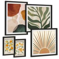 BILDER SET 5er Set - 50x50 cm & 20x30 cm & 40x60 cm Schwarzer Rahmen - Abstrakte Blumenmotive - Schwarz, Kunststoff (40/60cm) - TULUP