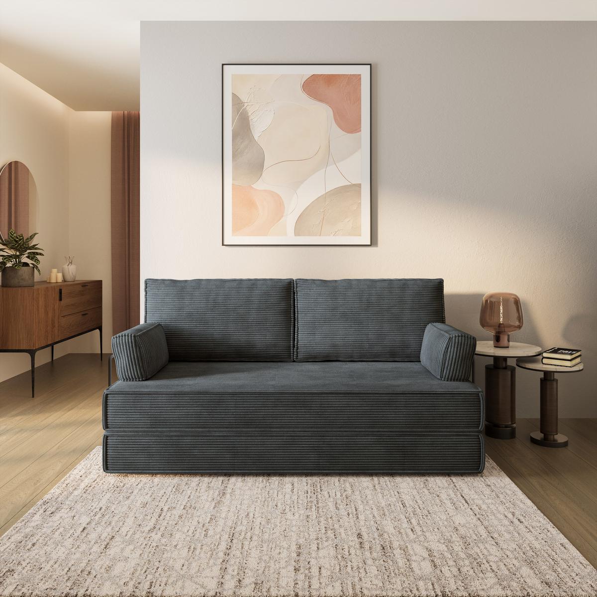 BETTSOFA SILAR aus Schaumstoff Kordstoff Grau Schlaffunktion - Dunkelgrau, Textil (170/86/80cm) - MASSENO